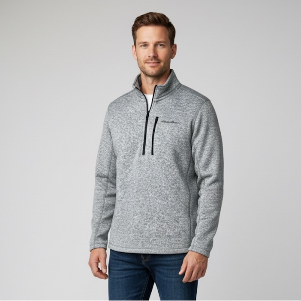 Eddie Bauer Heather Gray Men’s Quarter Zip Pullover
